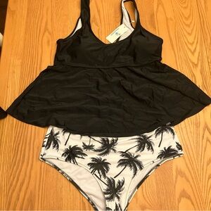 New women XL multiple bathing suits 4 black Tankini tops w/ 6 different bottoms